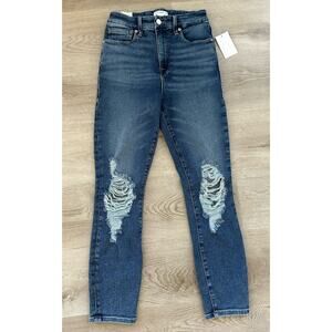Good American Jeans Good Waist Crop 2 26 Med Wash distressed BLUE855